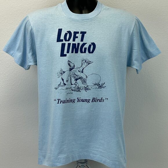 Vintage Loft Lingo Training Young Birds T Shirt Mens Medium Homing Pigeons Blue - Picture 2 of 6